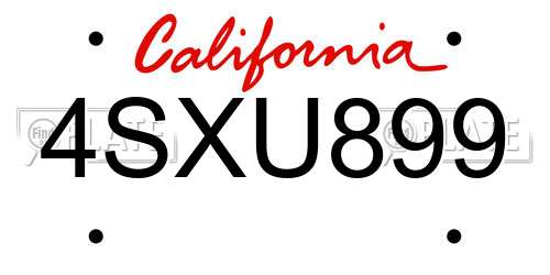 4SXU899 California License Plate