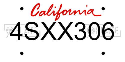 4SXX306 California License Plate