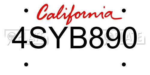 4SYB890 California License Plate
