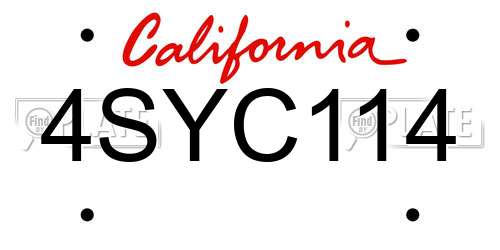 4SYC114 California License Plate