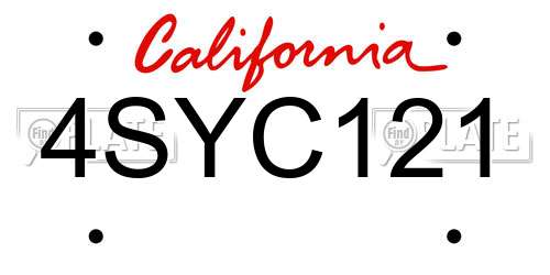 4SYC121 California License Plate
