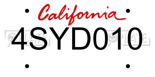 4SYD010 California License Plate