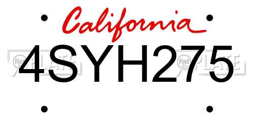 4SYH275 California License Plate