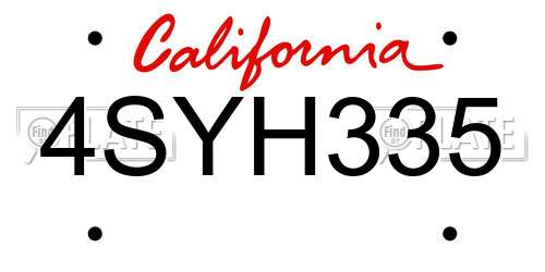 4SYH335 California License Plate