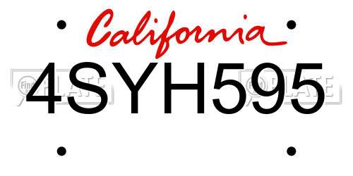 4SYH595 California License Plate