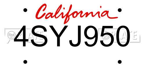 4SYJ950 California License Plate