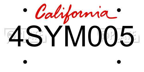 4SYM005 California License Plate