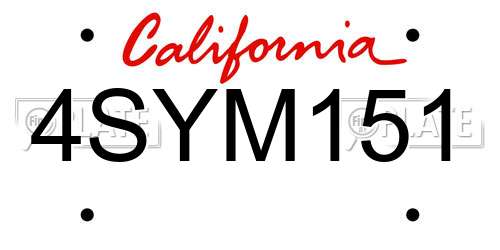 4SYM151 California License Plate