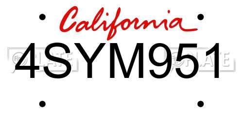 4SYM951 California License Plate