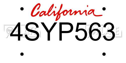 4SYP563 California License Plate