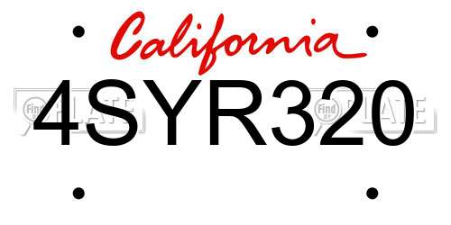 4SYR320 California License Plate