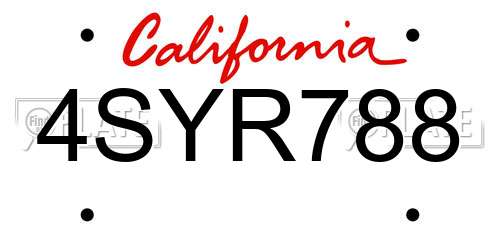 4SYR788 California License Plate