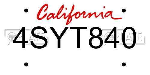 4SYT840 California License Plate