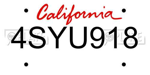 4SYU918 California License Plate
