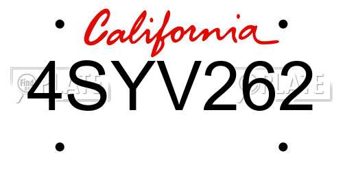 4SYV262 California License Plate