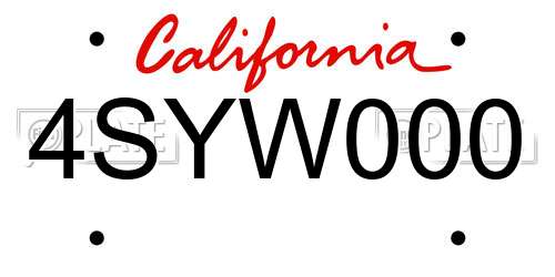 4SYW000 California License Plate