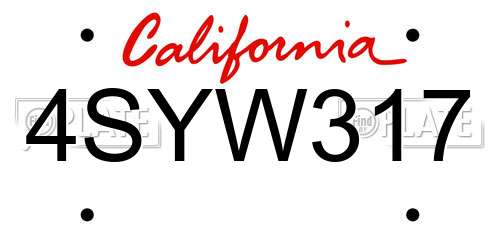 4SYW317 California License Plate