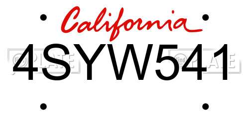 4SYW541 California License Plate