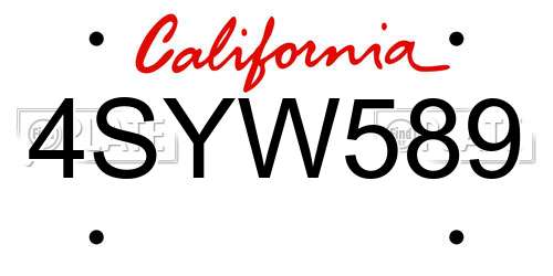 4SYW589 California License Plate