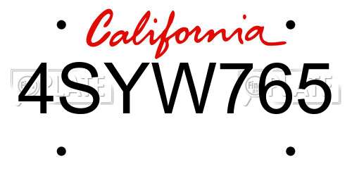4SYW765 California License Plate