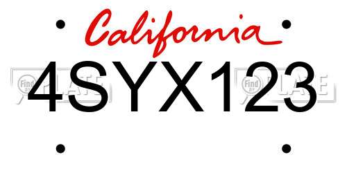 4SYX123 California License Plate