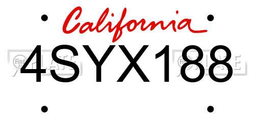 4SYX188 California License Plate