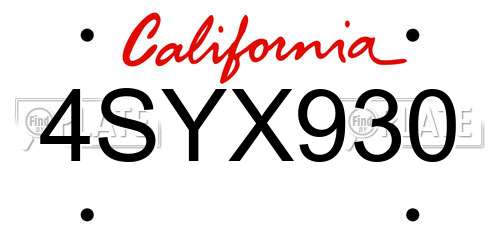 4SYX930 California License Plate