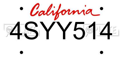 4SYY514 California License Plate