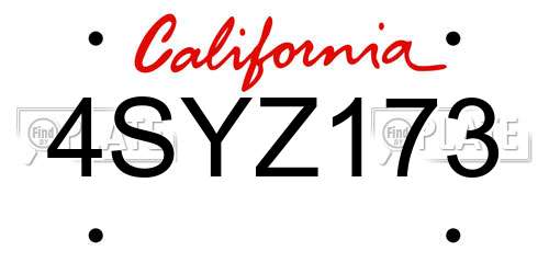 4SYZ173 California License Plate