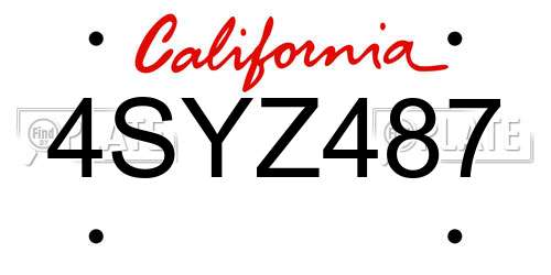 4SYZ487 California License Plate