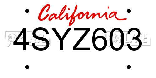 4SYZ603 California License Plate