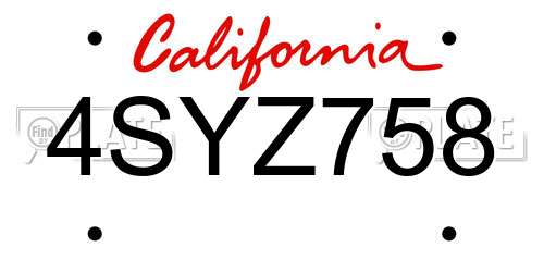 4SYZ758 California License Plate