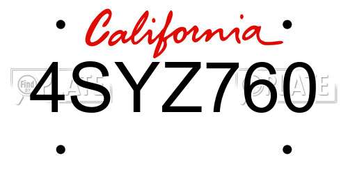 4SYZ760 California License Plate