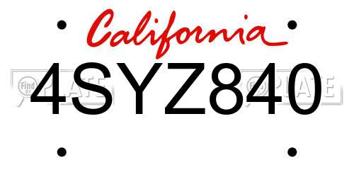 4SYZ840 California License Plate