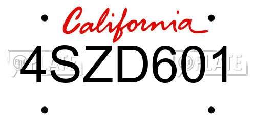 4SZD601 California License Plate
