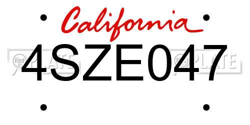 4SZE047 California License Plate