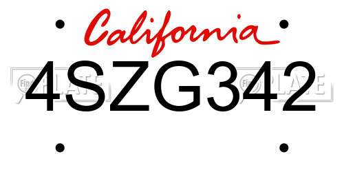 4SZG342 California License Plate