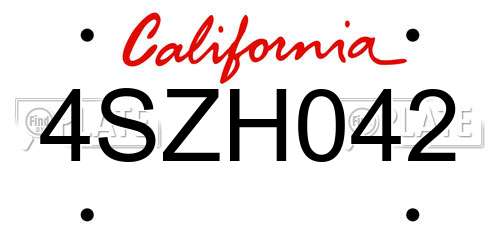 4SZH042 California License Plate