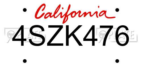4SZK476 California License Plate