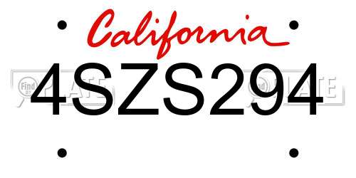 4SZS294 California License Plate
