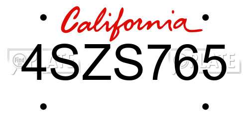4SZS765 California License Plate