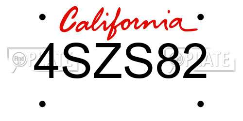 4SZS82 California License Plate
