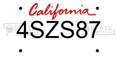 4SZS87 California License Plate