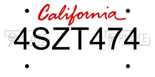 4SZT474 California License Plate