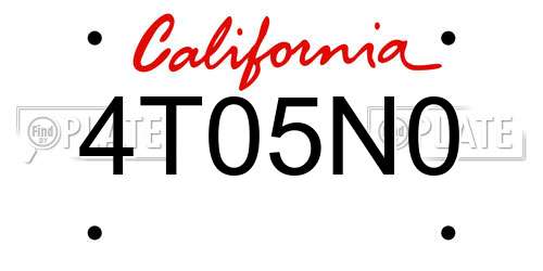 4T05N0 California License Plate