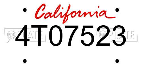 4T07523 California License Plate
