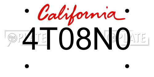4T08N0 California License Plate