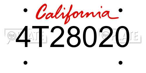 4T28020 California License Plate