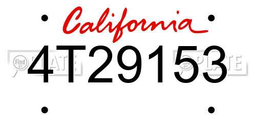 4T29153 California License Plate