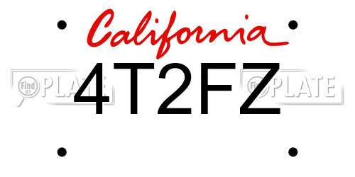 4T2FZ California License Plate